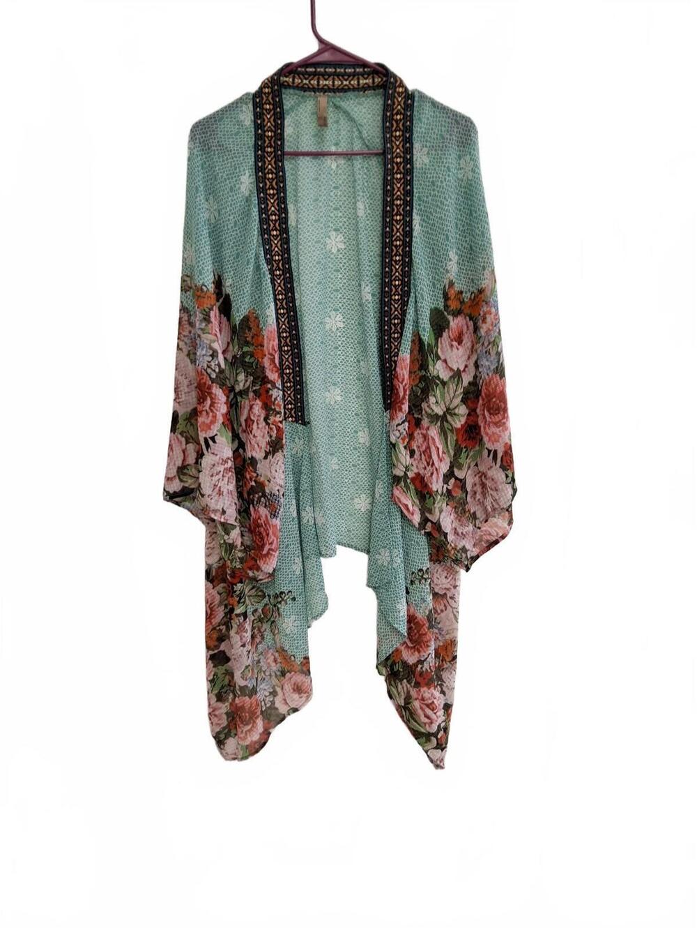 Entro Women's Floral Pattern Open Front Kimono Cardigan, Size M